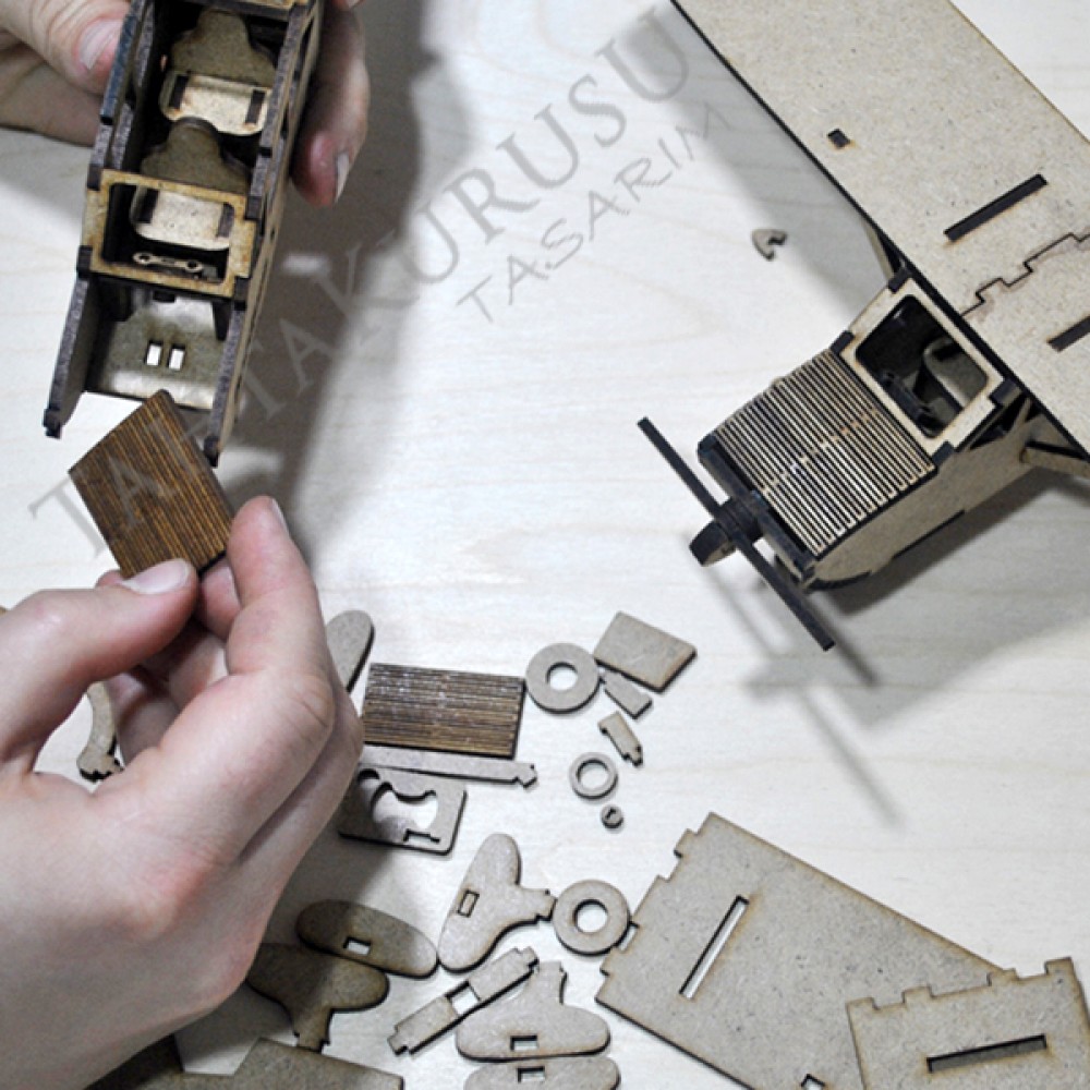 3D Ahşap Lazer Kesim Puzzle Uçak -Biplane 1944